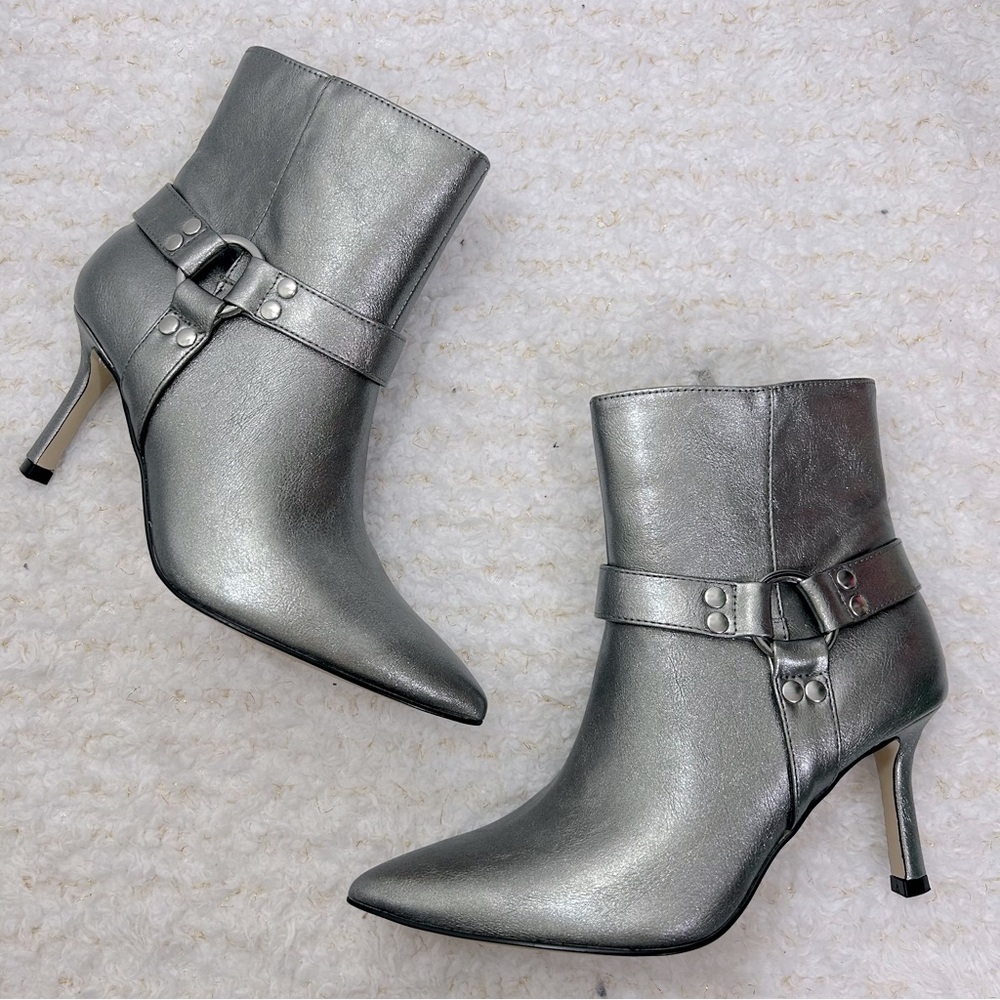 Jessica Simpson Darnina Metallic Harness Pointed Toe‎ Stiletto Ankle Sz 6.5/37